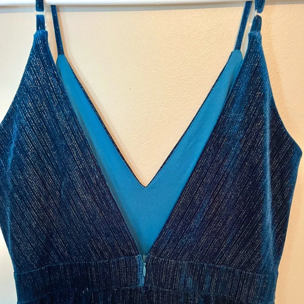 Blue & Silver Velvet Jumpsuit from Francesca’s, Size S - Picture 3 of 4